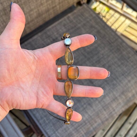 PULSE (Irish brand) Amber and Clear Gemstones Silver Tone Statement Necklace - Picture 8 of 8